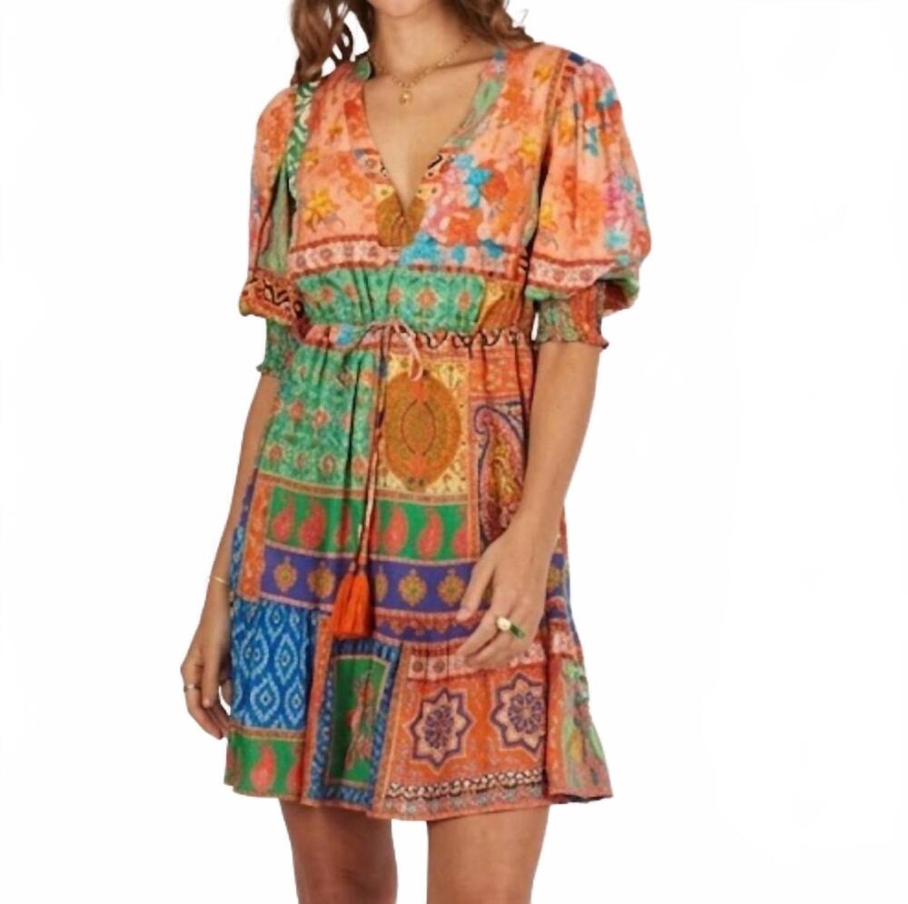 NEW RUBYYAYA garcia v-neck dress in cream multi